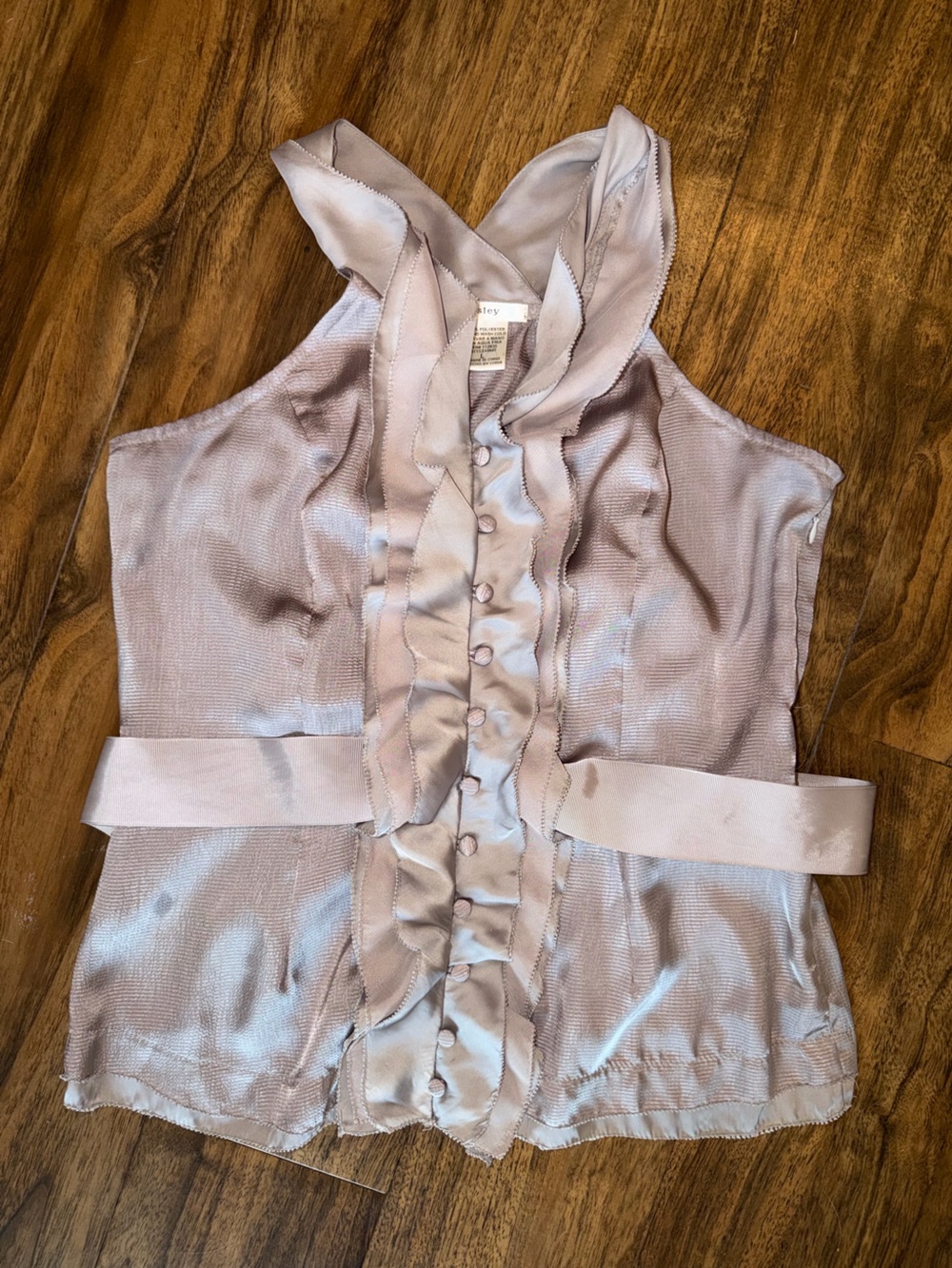 Lavender Satin Ruffle Button Halter Tank